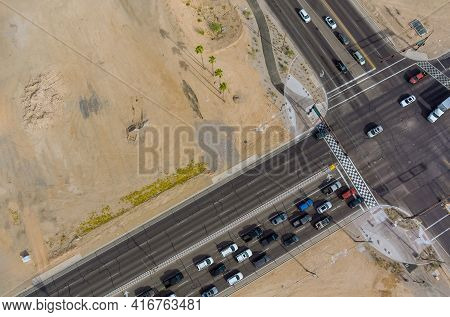 Aerial Panorama View Major Roads Intersection Of Two Major Highways