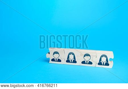 Connected Puzzles With People. Effective Business Employees Group Collectives. Personnel Leadership.