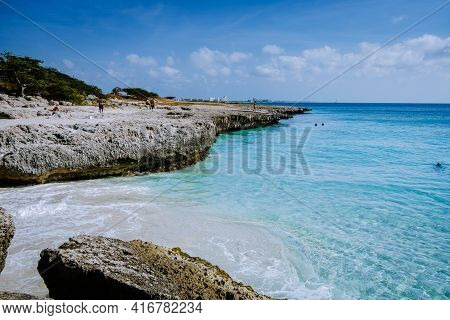 Boca Catalina Beach Aruba, Rcks And Clifs And Blue Ocean Aruba
