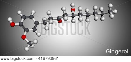 Gingerol Molecule. It Is Phenol Phytochemical Compound, Antineoplastic Agent, Is Found In Fresh Ging
