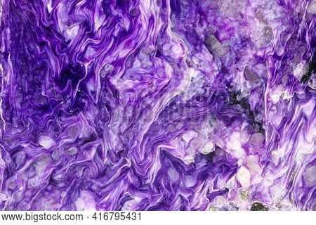 Macro Stone Charoite Mineral On White Background