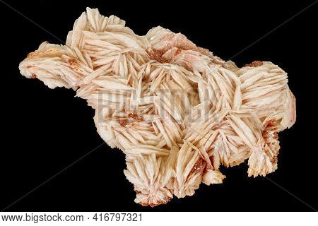 Macro Stone Vanadinite Baryte Mineral On A Black Background