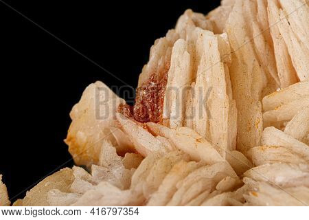 Macro Stone Vanadinite Baryte Mineral On A Black Background