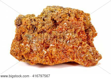 Macro Stone Mineral Wulfenite On A White Background