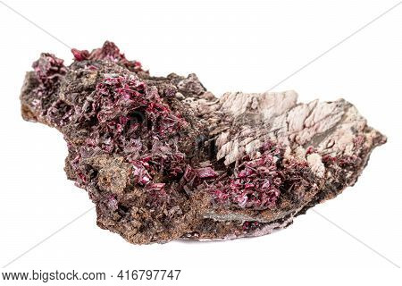 Macro Stone Erythrite Mineral On White Background