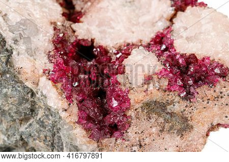 Macro Stone Erythrite Mineral On White Background