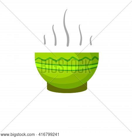 Green Tea Cup. Green Earthenware. Flat Cartoon Illustration. Piala Bowl. National Ethnic Oriental Dr