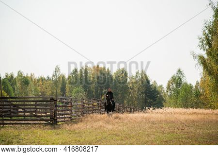On A Warm Autumn Day, A Young Girl Went Out To Ride Her Mare On Horseback Around The Farm
