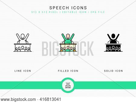 Speech Icons Set Vector Illustration With Solid Icon Line Style. Government Public Election Concept.