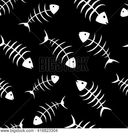 Pattern Fish Skeleton, Great Design For Any Purposes. Seamless Pattern. Vector Isolated Illustration