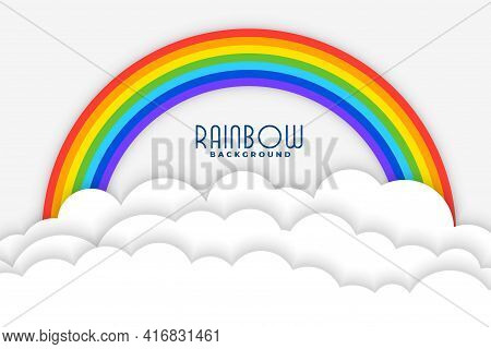 Rainbow Background With White Papercut Clouds Design