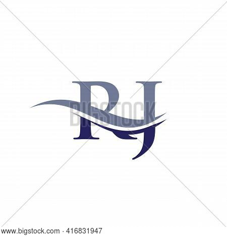 Swoosh Letter Rj Logo Design For Business And Company Identity. Water Wave Rj Logo With Modern Trend