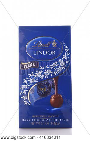 IRVINE, CALIFORNIA - MAY 6, 2019: A 5 ounce package of Lindor Dark Chocolate Truffles from Lindt. 