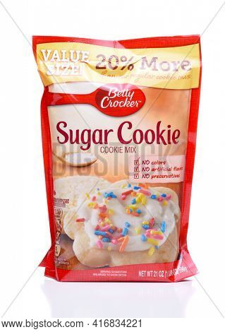 IRVINE, CALIFORNIA - DEC 4, 2018: Betty Crocker Sugar Cookie Mix. The package contains most of the ingerdients to make the popular snack food.