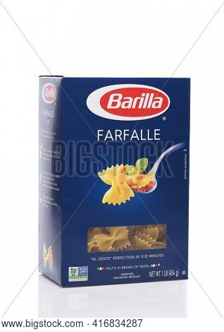 IRVINE, CALIFORNIA - 13 DECEMBER 2019: A box of Barilla Farfalle, or Bow Tie Pasta.