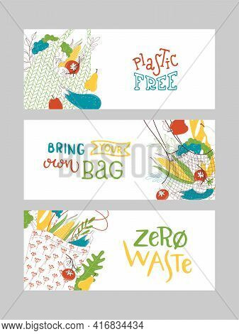 Recyclable Fabric Handbags And Zero Waste Vector Banners Set