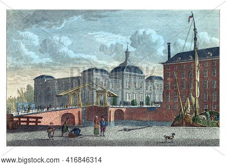 Beurs in Rotterdam, vintage engraving.