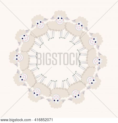Sheep Cartoons Round Background. Beige Cartoons Farm Animals Stock Vector Illustration For Web, For 