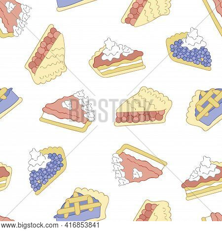 Piece Of Cake. Seamless Vector Pattern (background). Cartoon Print.