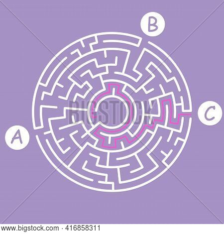 Labyrinth Shape Design Element. Three Entrance, One Exit And One Right Way To Go, But Many Paths