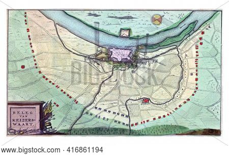 Map of the city of Kaiserswerth, vintage engraving.