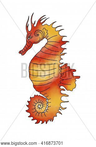 Illustration Of A Seahorse In The Technique Of A Watercolor Sketch