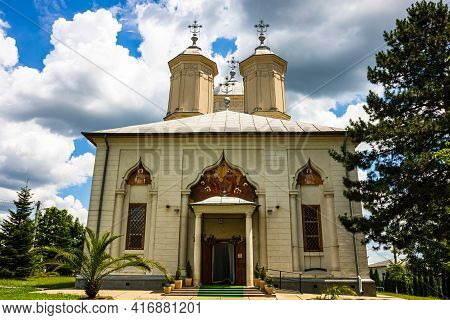 Architectural Details, Beautiful View Of An Orthodox Church Monastery Near Bucharest, Romania, 2021