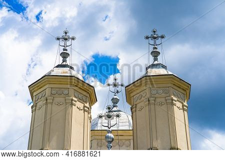 Architectural Details, Beautiful View Of An Orthodox Church Monastery Near Bucharest, Romania, 2021