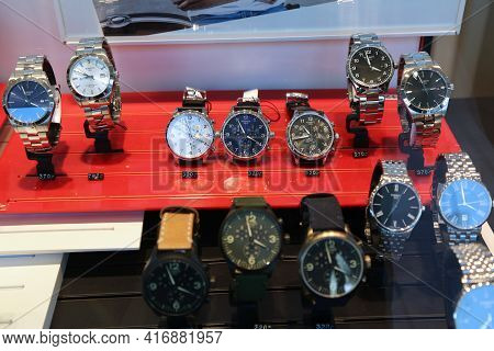 Bochum, Germany - September 17, 2020: Tissot Brand Wrist Watches On Display In A Store In Bochum, Ge