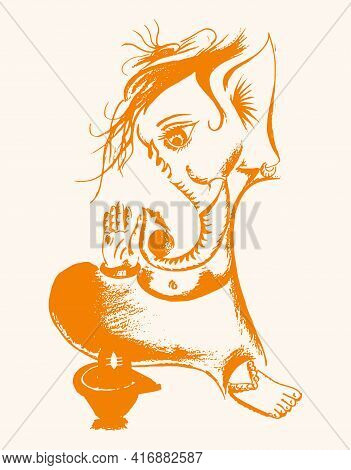 Sketch Of Lord Ganesha Or Vinayaka Editable Outline Illustration