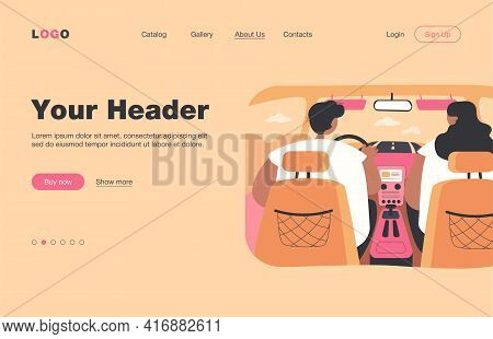 Back View Of Couple Inside Car Isolated Flat Vector Illustration. View From Backseat. Cartoon Driver