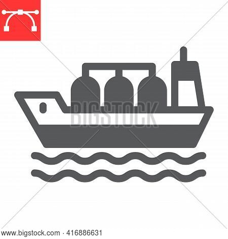 Oil Tanker Ship Glyph Icon, Fuel Shipping And Logistics, Cargo Ship Vector Icon, Vector Graphics, Ed