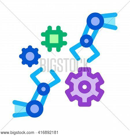 Robotic Arm Process Of Machine Learning Color Icon Vector. Robotic Arm Process Of Machine Learning S