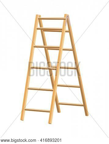Wooden ladder household tool. Step ladder for domestic and construction needs. Isolated illustration