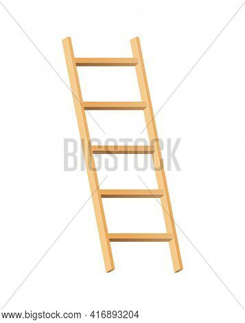 Wooden ladder household tool. Step ladder for domestic and construction needs. Isolated illustration