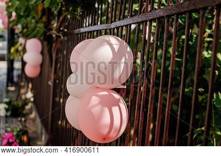 Balloons Decor For The Holiday. White And Pink Balloons