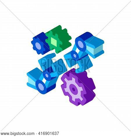 Robotic Arm Process Of Machine Learning Color Icon Vector. Isometric Robotic Arm Process Of Machine 