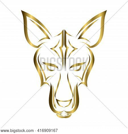Gold Line Art Of Wolf Head. Good Use For Symbol, Mascot, Icon, Avatar, Tattoo, T Shirt Design, Logo 