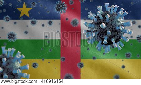 3D, Central African Flag With Coronavirus Outbreak. Central Africa Covid 19