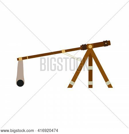 War Catapult Weapon Vector Illustration Ancient Wooden Isolated Icon. Medieval Catapult Slingshot Ba