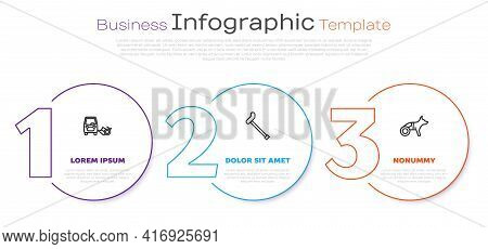 Set Line Disabled Car, Walking Stick Cane And Dog Wheelchair. Business Infographic Template. Vector
