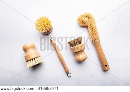 Eco Friendly Plant Based Cleaning Brush Set, Bamboo Kitchen Scrub Brush Set Of 4. Zero Waste Food Cl