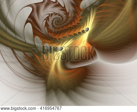 Fractal Spirals And Holes Twist And Float In Space. Abstract Fractal 3d Artwork. Repeating Spiral Pa