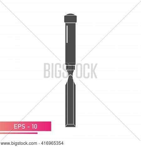 Chisel In A Single-color Version, Icon. On A White Background. Tools For Carpenters And Carpenters. 