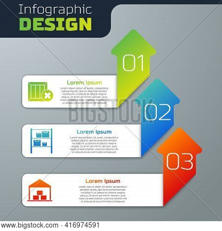 Set Wooden Box And Delete, Warehouse And Warehouse. Business Infographic Template. Vector