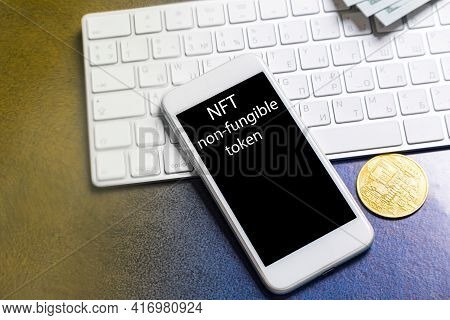 Crypto Art Concept. Blockchain Called Nfts. Digital Collectibles For Cryptocurrencies. Non-fungible