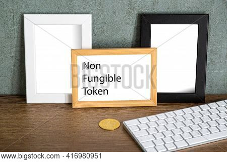 Crypto Art Concept. Blockchain Called Nfts. Digital Collectibles For Cryptocurrencies. Non-fungible