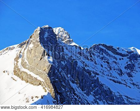 Snowy Alpine Mountain Peak Oldenhorn (oldehore Or Becca D\'audon) Located In A Mountain Massif Les D
