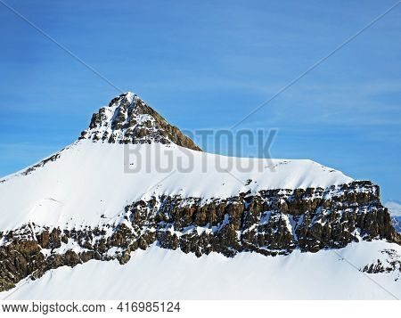 Snowy Alpine Mountain Peak Oldenhorn (oldehore Or Becca D\'audon) Located In A Mountain Massif Les D