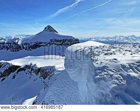 Snowy Alpine Mountain Peak Oldenhorn (oldehore Or Becca D\'audon) Located In A Mountain Massif Les D